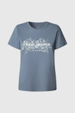 Camiseta com estampa floral e logotipo