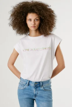 Camiseta de manga curta com logo frontal reto