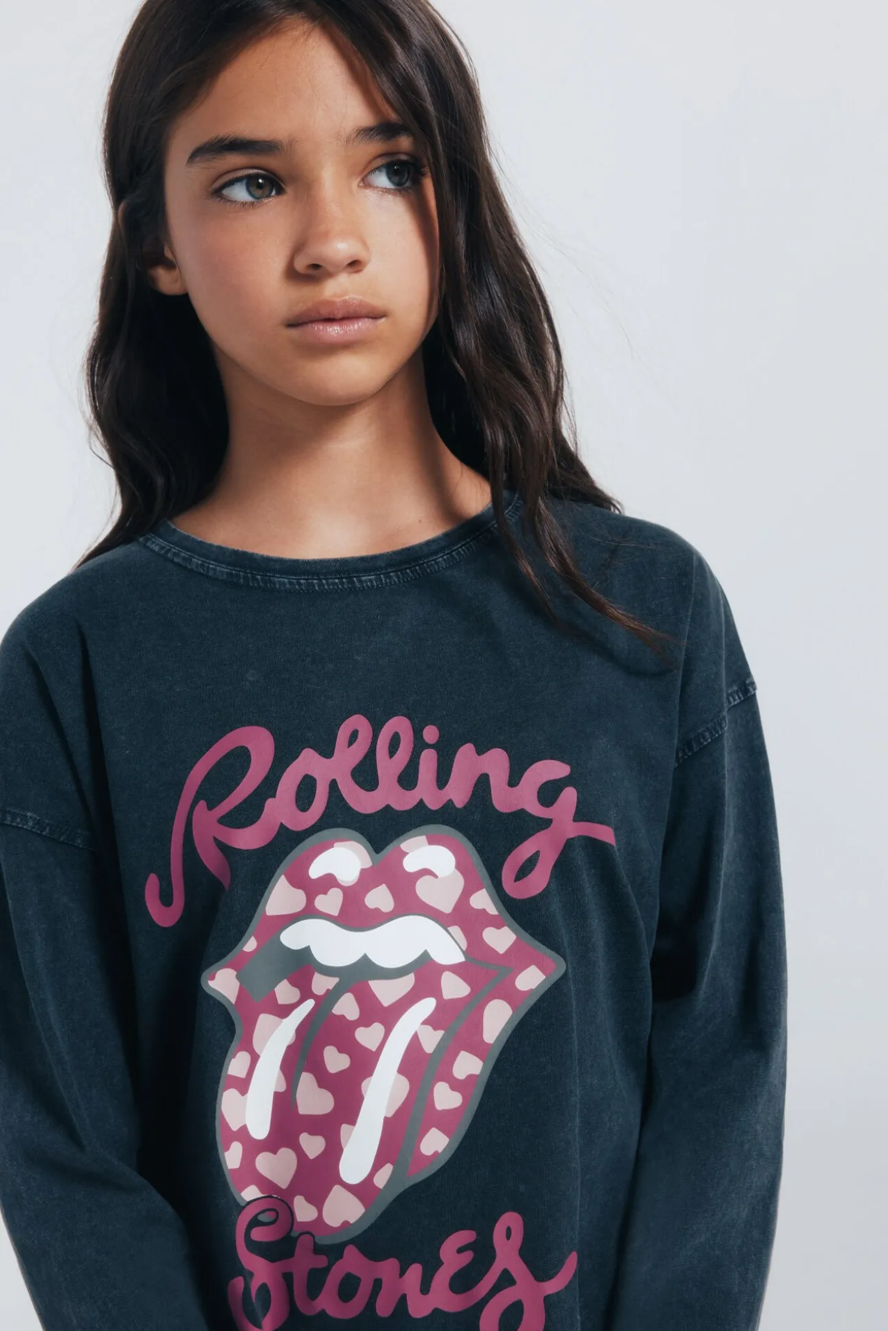 Camiseta de manga manga comprida dos Rolling Stones para meninas.