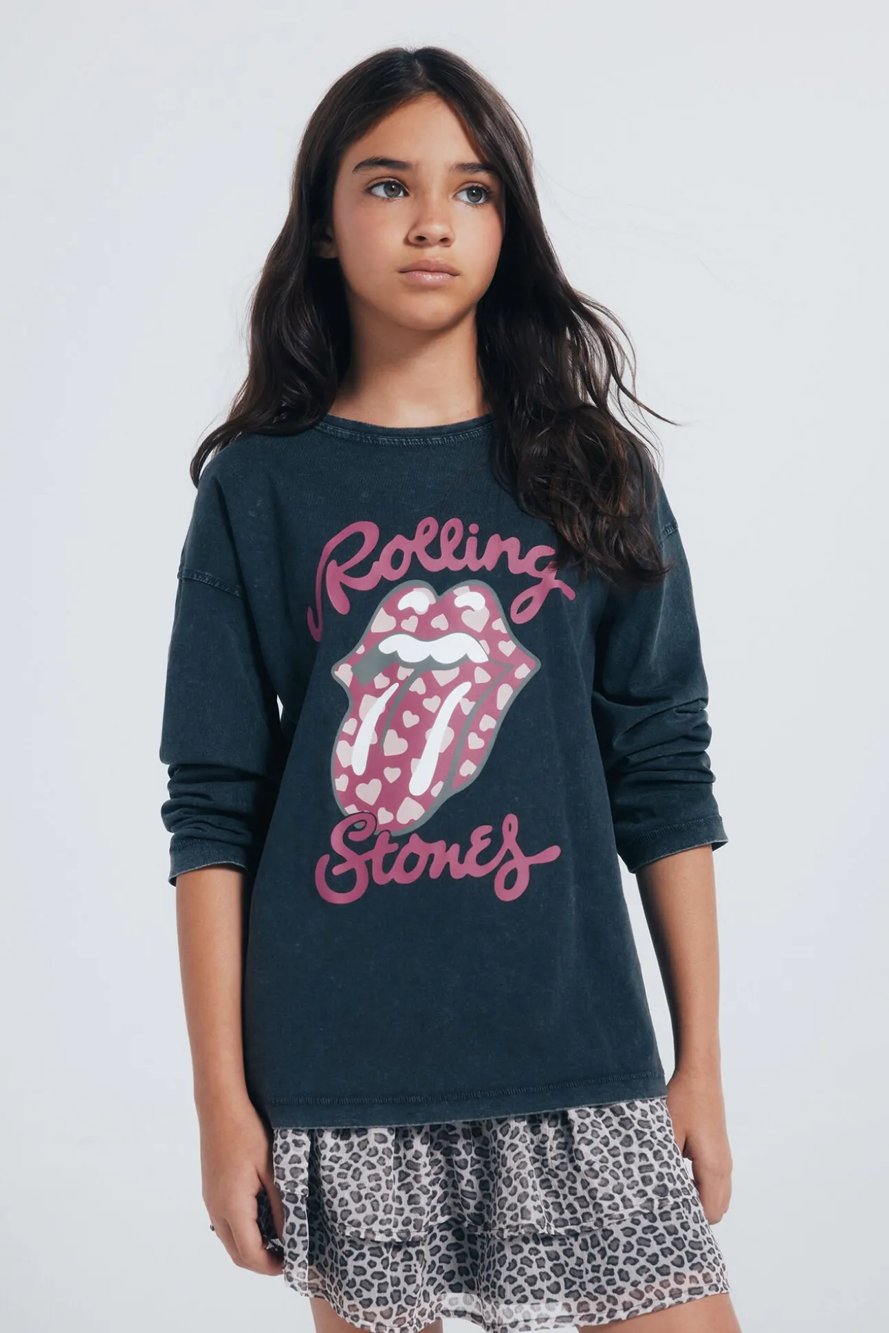 Camiseta de manga manga comprida dos Rolling Stones para meninas.