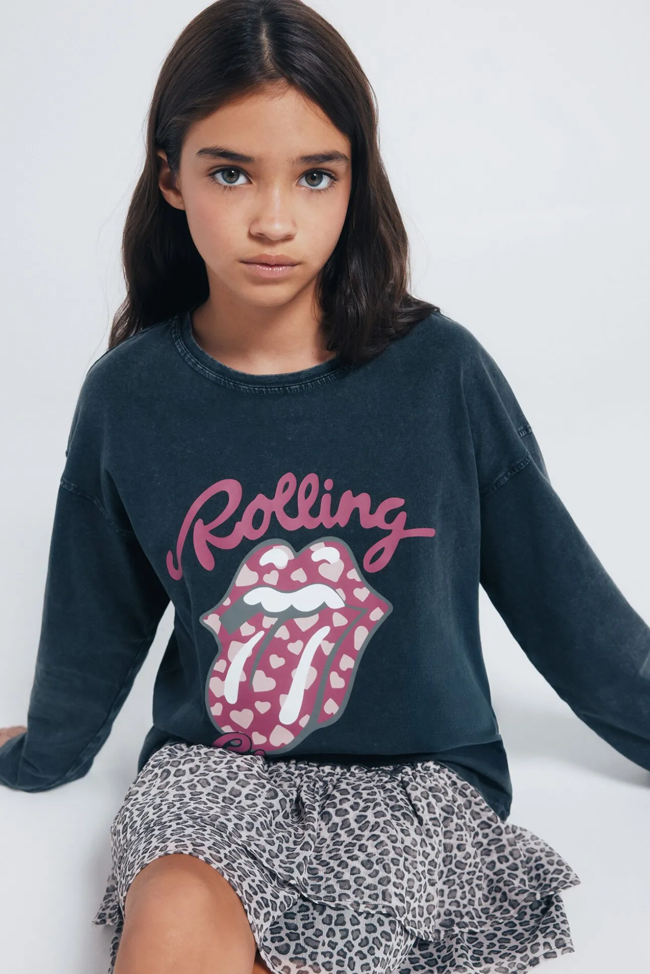 Camiseta de manga manga comprida dos Rolling Stones para meninas.