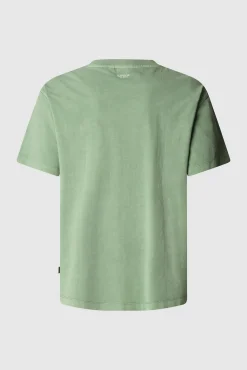 Camiseta de peça manga curta tingida em tecido.