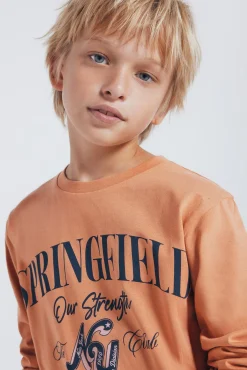 Camiseta laranja de manga comprida Springfield para meninos