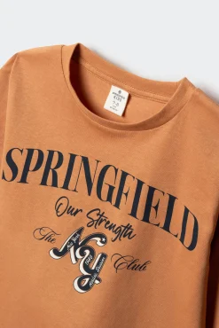 Camiseta laranja de manga comprida Springfield para meninos