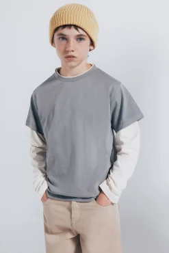 Camiseta manga comprida masculina de manga dupla