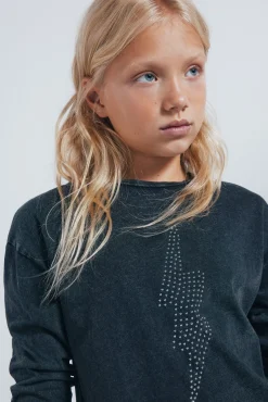 Camiseta manga comprida para menina com raios de diamante