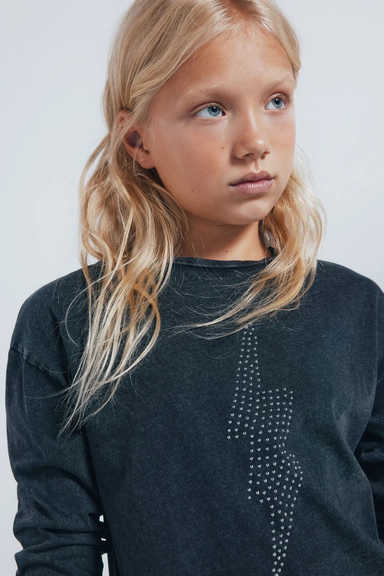Camiseta manga comprida para menina com raios de diamante