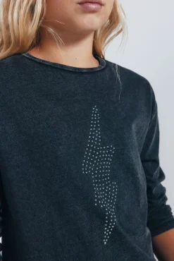 Camiseta manga comprida para menina com raios de diamante