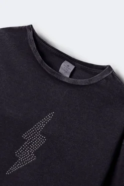 Camiseta manga comprida para menina com raios de diamante