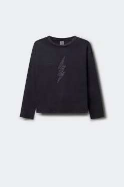 Camiseta manga comprida para menina com raios de diamante
