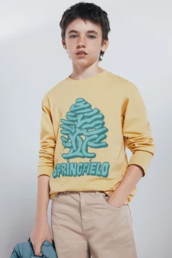 Camiseta manga comprida árvore amarela para meninos