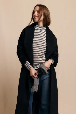Camiseta riscas de lurex com gola alta
