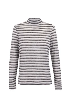 Camiseta riscas de lurex com gola alta