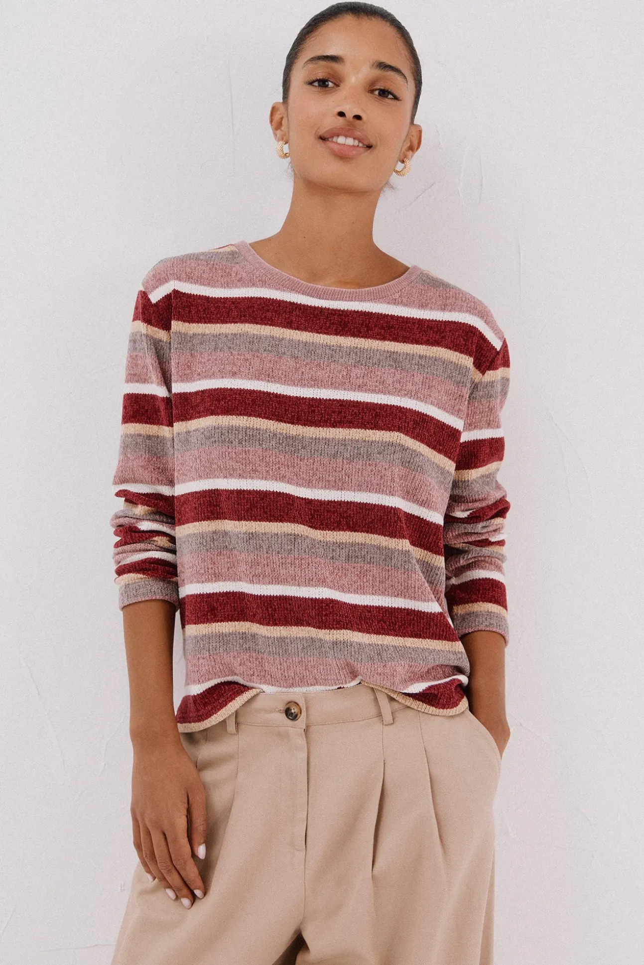 Camiseta riscas em chenille