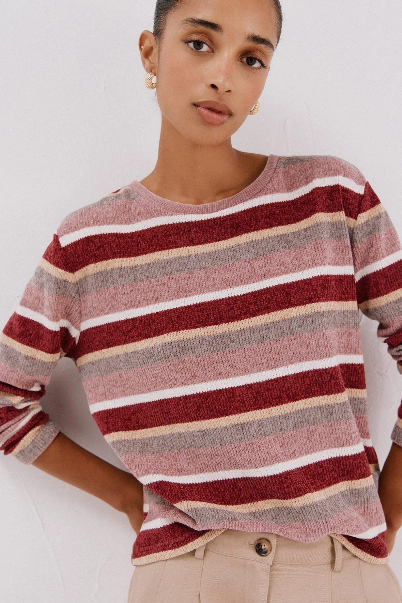 Camiseta riscas em chenille