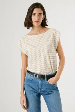 Camiseta riscas manga curta com abertura nas costas