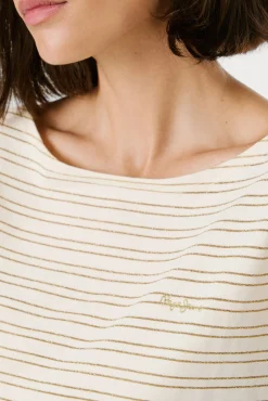 Camiseta riscas manga curta com abertura nas costas