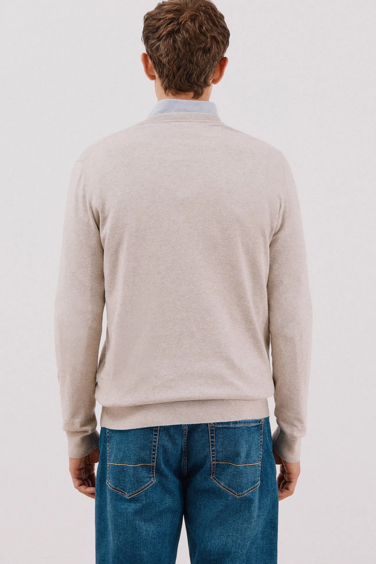 Camisola algodão caxemira gola em bico