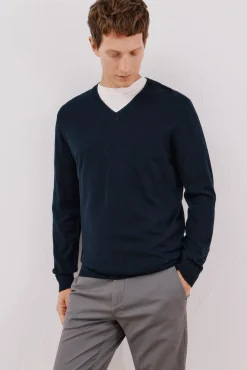 Camisola algodão caxemira gola em bico