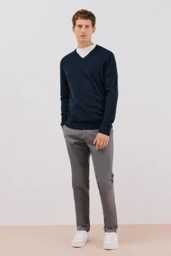 Camisola algodão caxemira gola em bico