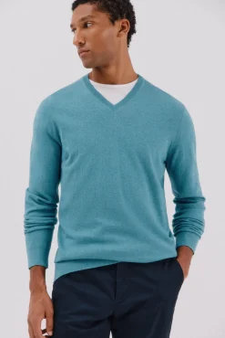 Camisola algodão caxemira gola em bico