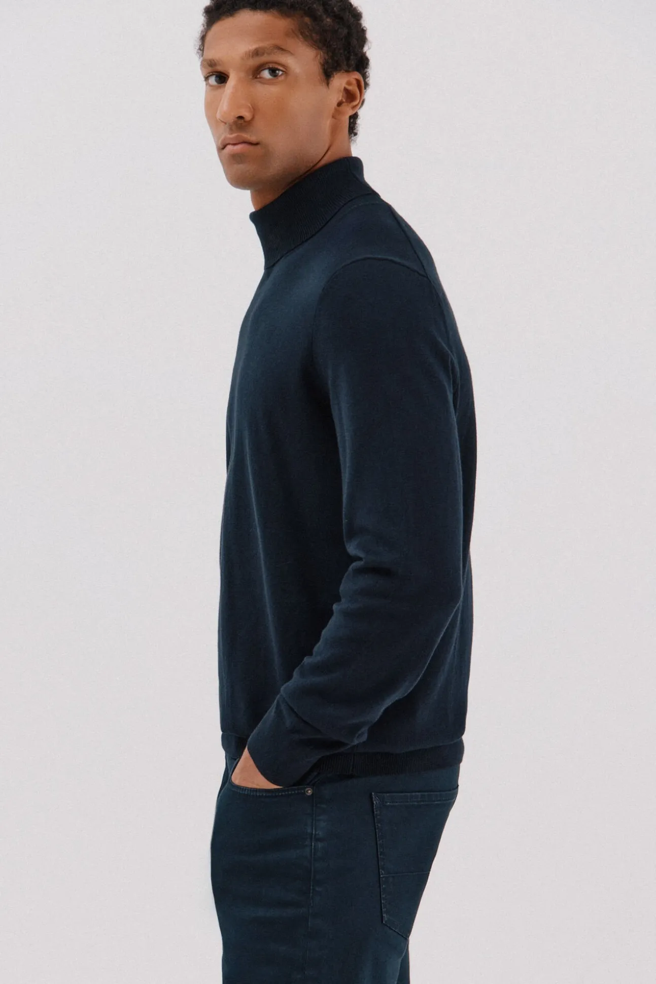 Camisola algodão caxemira gola alta