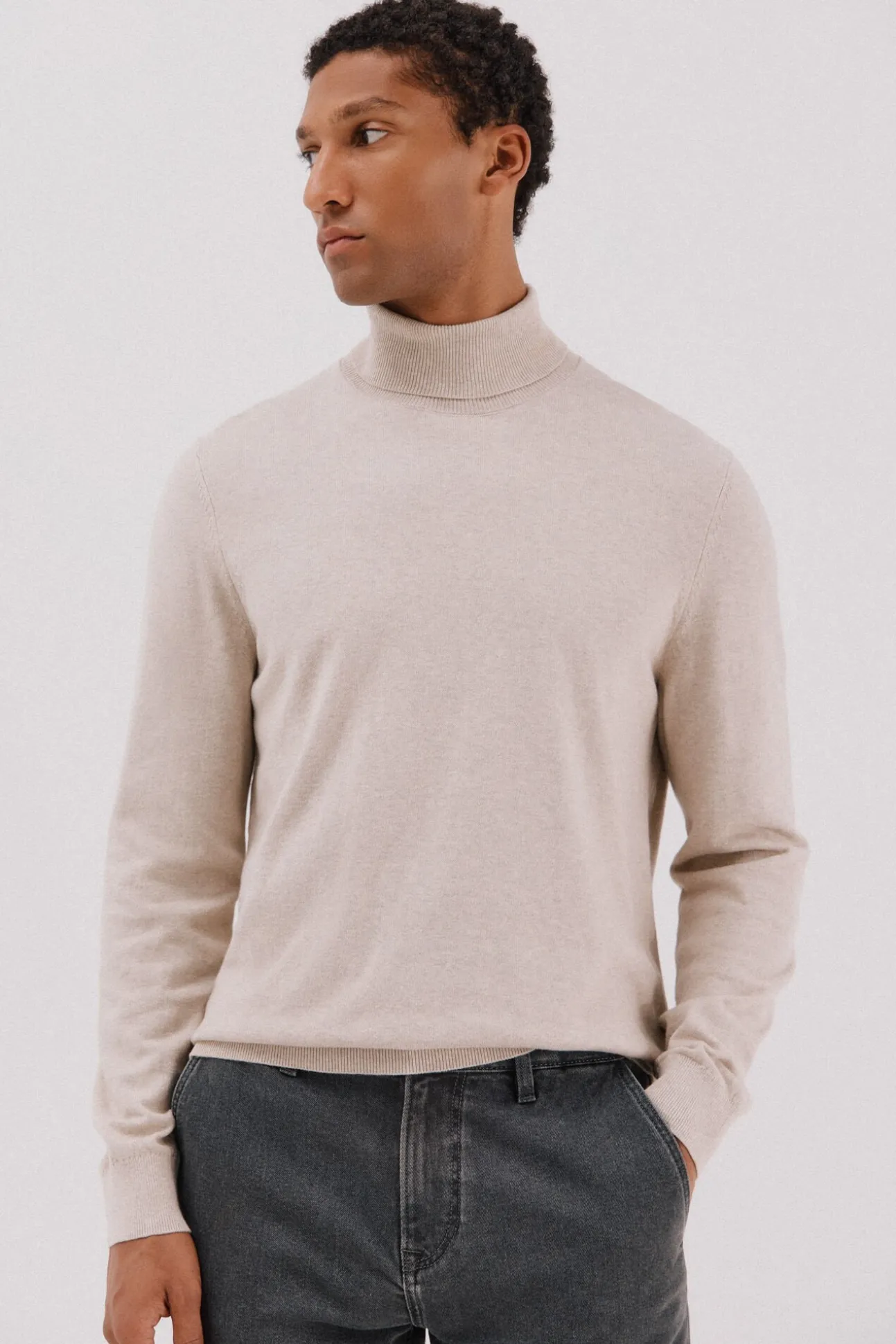 Camisola algodão caxemira gola alta