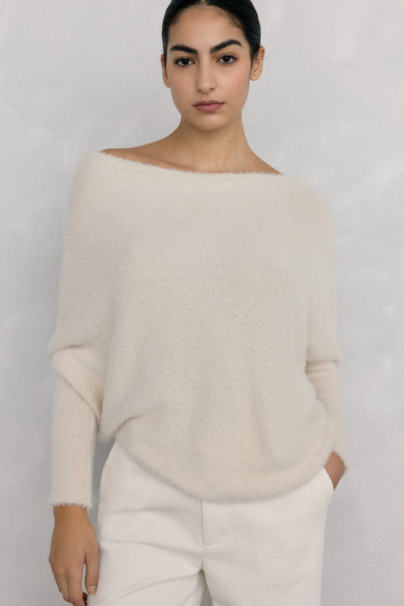 Camisola assimétrico com fio brilhante