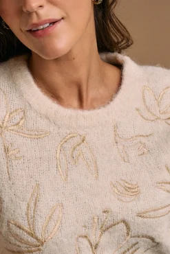 Camisola bordado em lurex cru