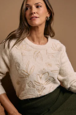 Camisola bordado em lurex cru