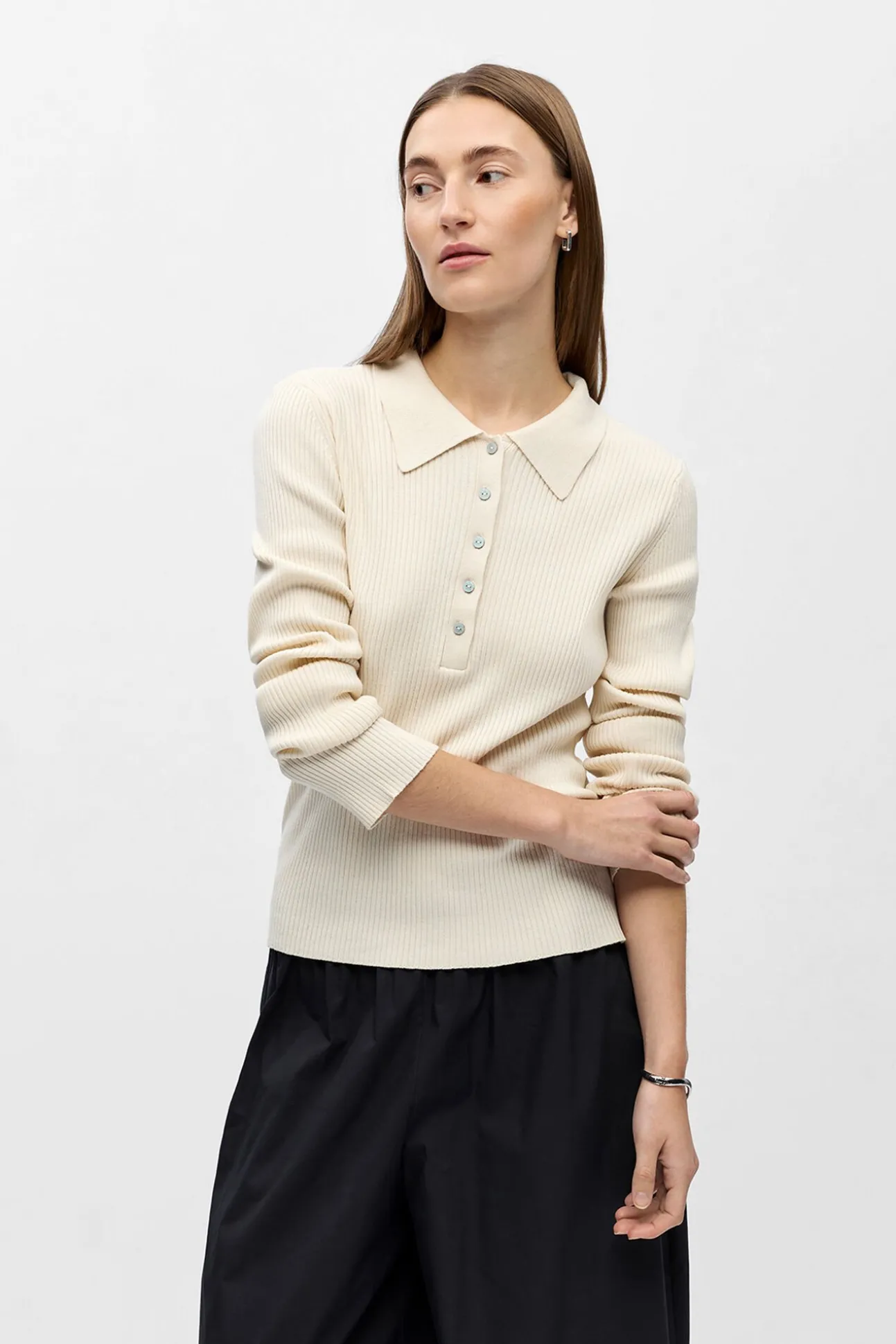 Camisola canelada gola polo
