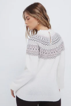 Camisola com borda jacquard e gola combinada