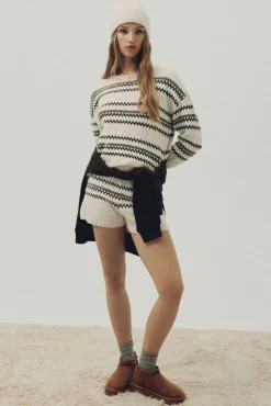 Camisola com detalhes jacquard castanha
