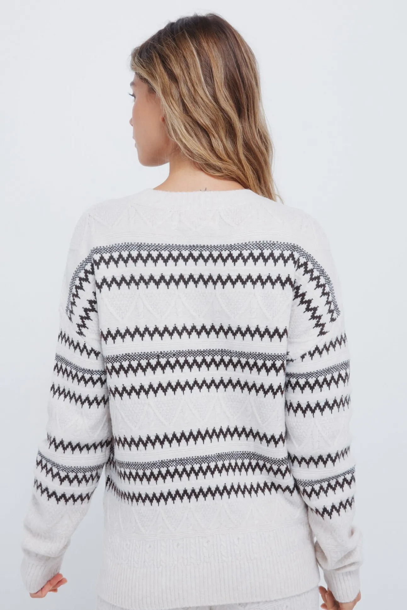 Camisola com detalhes jacquard castanha