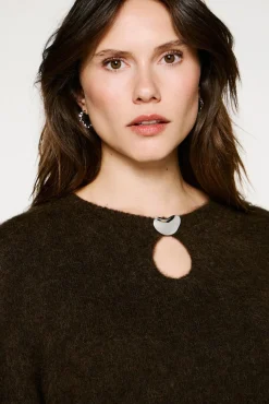 Camisola com detalhes metálicos em lã e alpaca