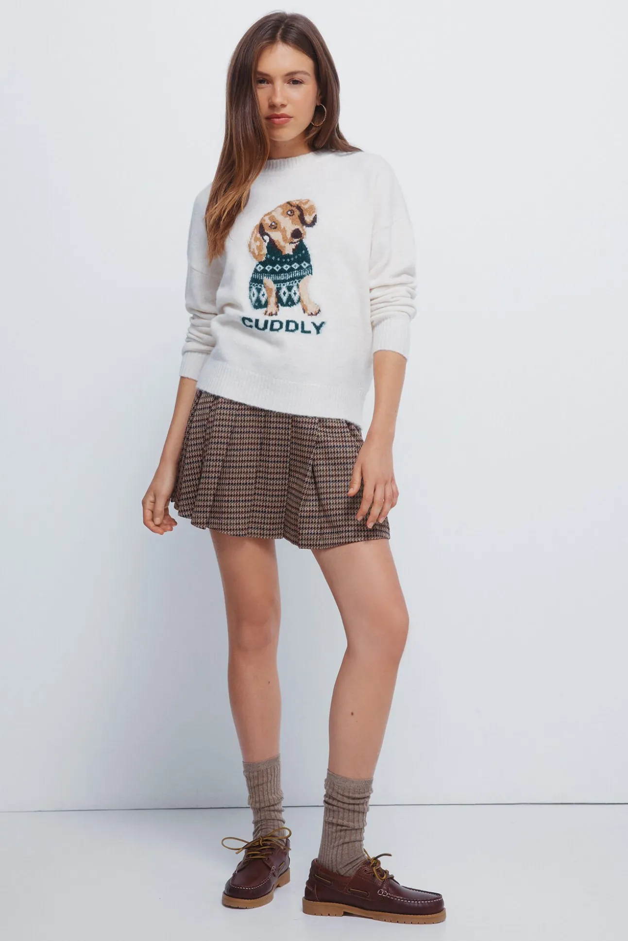 Camisola com estampado de cão em tricô "fofo"