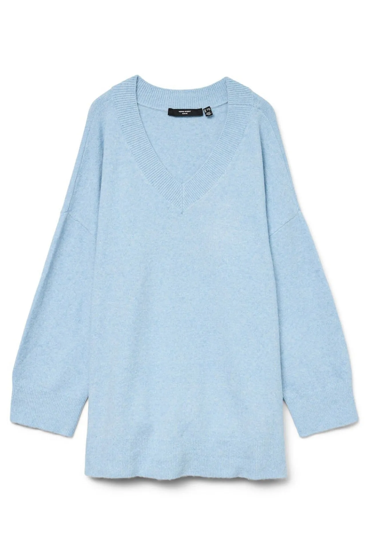 Camisola com gola em V curvo