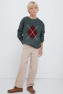 Camisola cáqui com estampa de diamantes para meninos