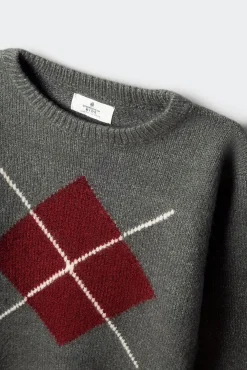 Camisola cáqui com estampa de diamantes para meninos