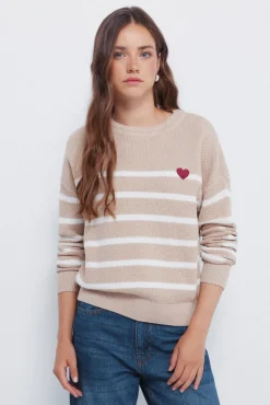 Camisola de algodão riscas em formato de coração