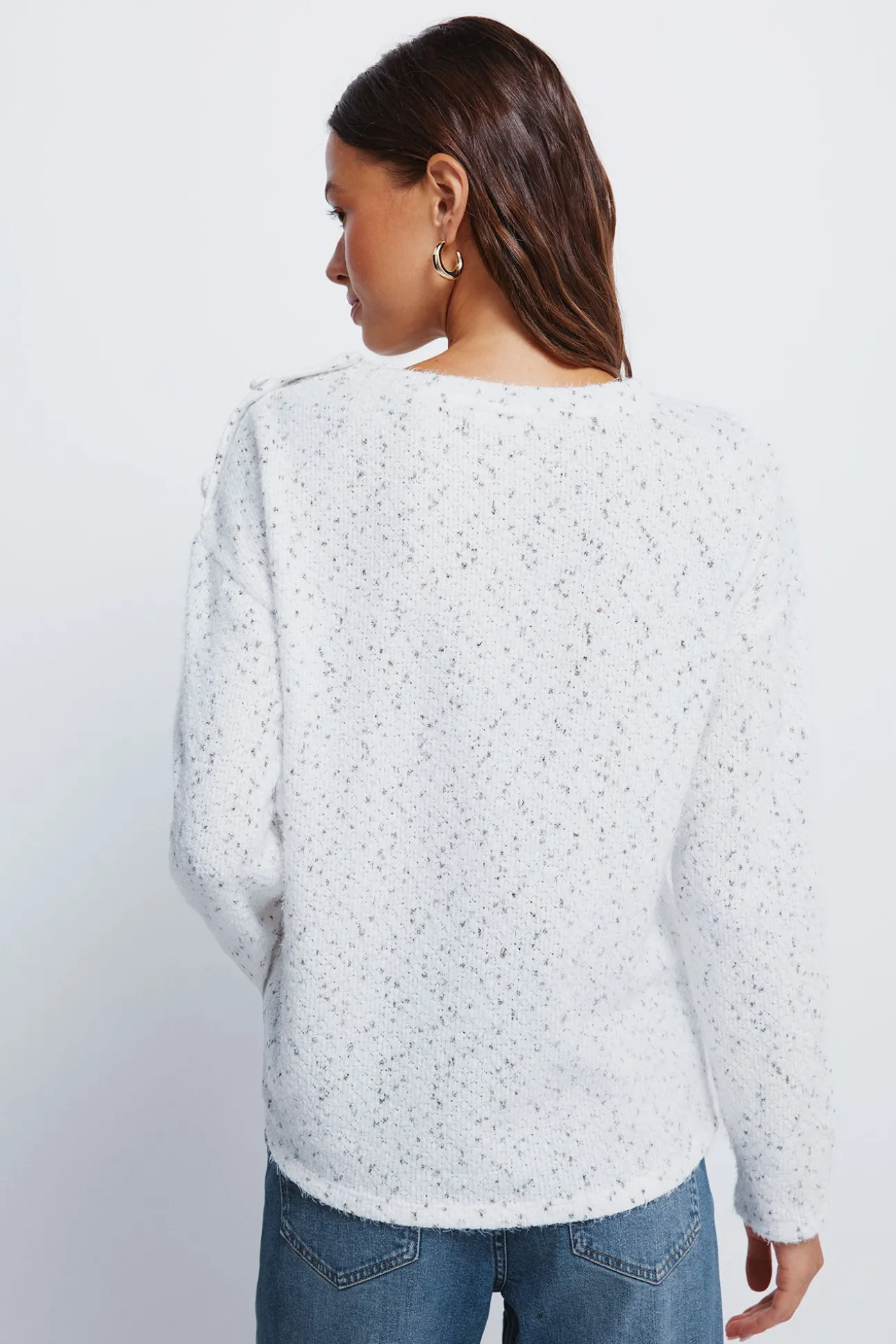 Camisola de chenille com botões no ombro