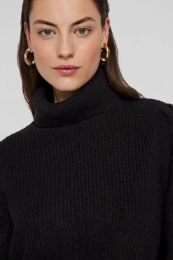 Camisola de gola alta canelado