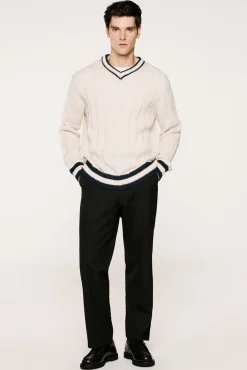 Camisola de lã e alpaca com gola em V