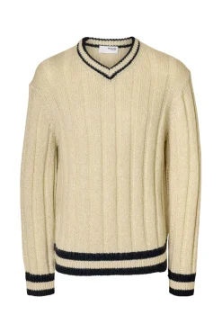 Camisola de lã e alpaca com gola em V