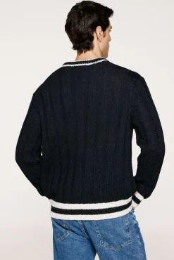 Camisola de lã e alpaca com gola em V