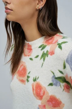 Camisola de lã e mohair com estampado floral