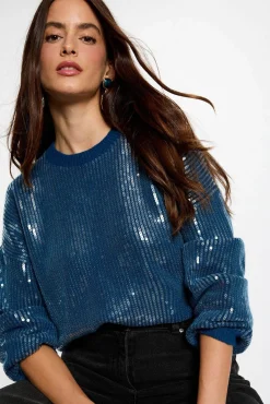 Camisola de lantejoulas com gola redonda