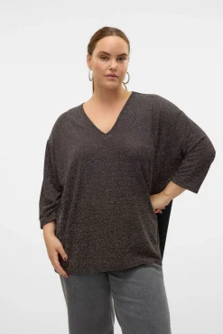 Camisola de lurex com gola em V tamanho grande