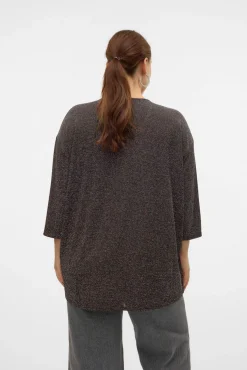 Camisola de lurex com gola em V tamanho grande