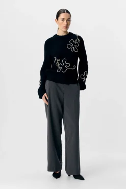 Camisola de malha bordado com flores